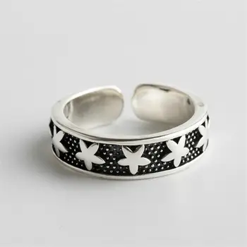 

Ins Maple Leaf Real 925 Sterling Silver Rings For Women High Quality Fine Jewelry Femme Open Men Tail Ring Vintage 925-913