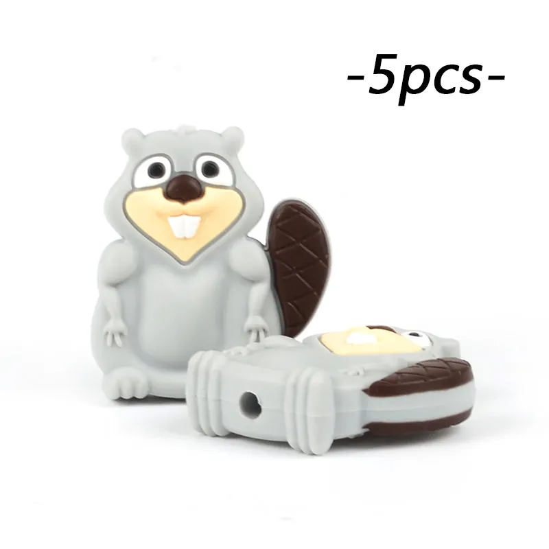 light grey LOFCA 5 шт. силиконовые бусины Мини Beaver BPA бесплатно для младенцев детский Прорезыватель пищевой детский грызунок соска цепи аксессуары - Color: light grey