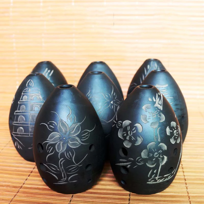 8 Holes Ocarina Black Hand Polished Fired Ceramic Xun Clay Xun Musical Instrument For Children Beginner