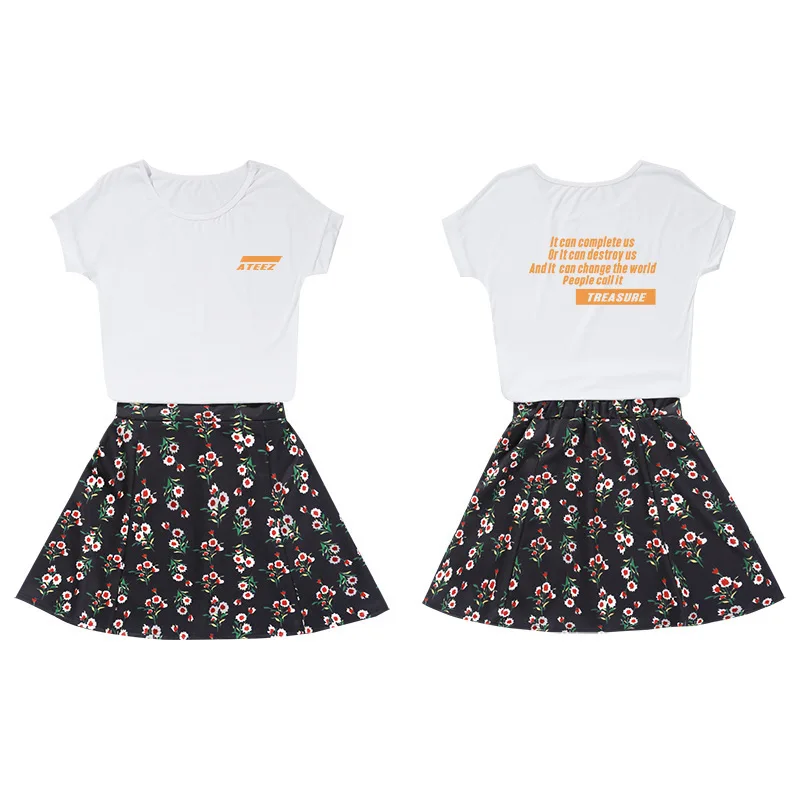 

Ateez Concert Related Products Short Sleeve Two-Piece Set Sports Navel Short Skirt Set