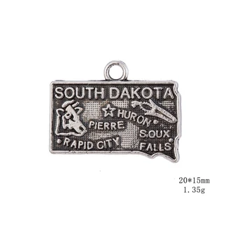 

50PCS Fashion Alloy Silver SOUTH DAKOTA Map Pendant Charms Necklace Accessories For DIY Handmade Keychains,Bracelets Making