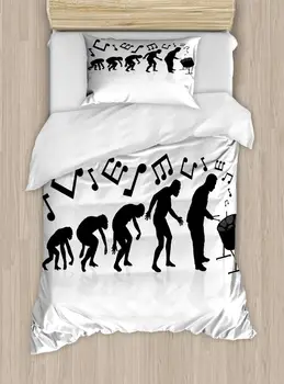 

Drums Duvet Cover Set Composition of Evolution of Men with Music Theme Ape Silhouettes Meaningful Decorative 2 Piece Bedding Set