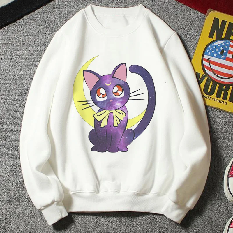 Новая толстовка женская Kawaii Мода плюс размер повседневная одежда Harajuku Мультфильм Ulzzang стиль Сейлор Мун Толстовка забавная половина Толстовка - Цвет: 2863