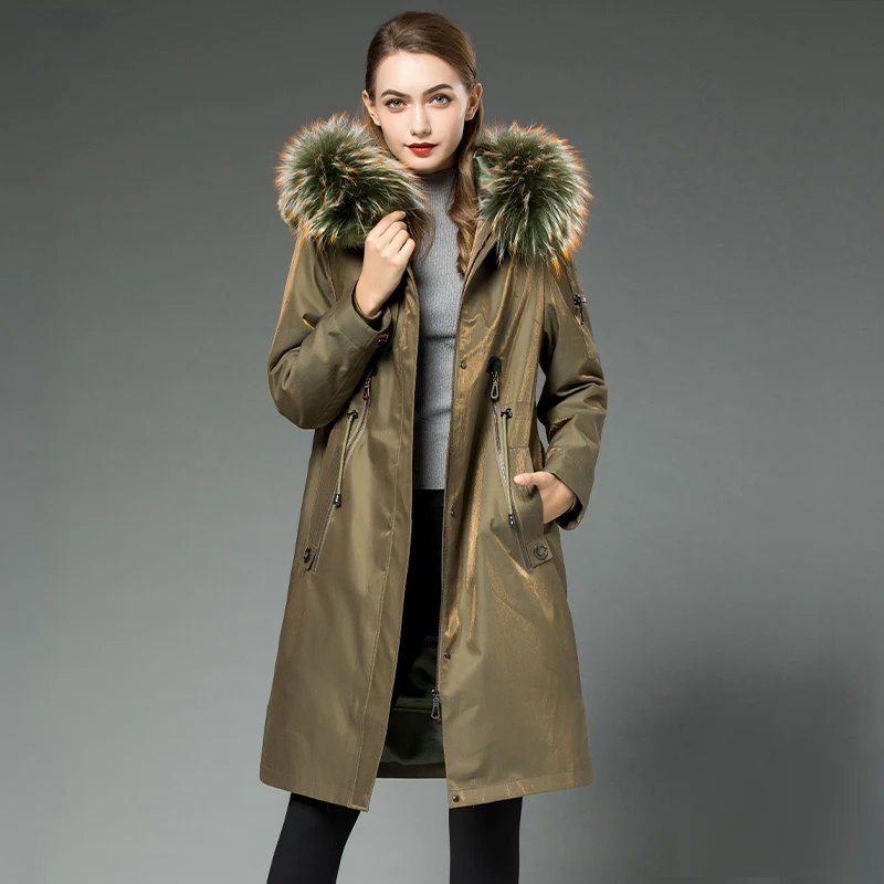 

2020 Real Fur Coat Female Real Rabbit Fur Liner Parka Winter Jacket Women Raccoon Fur Collar Korean Long Jackets MY3960