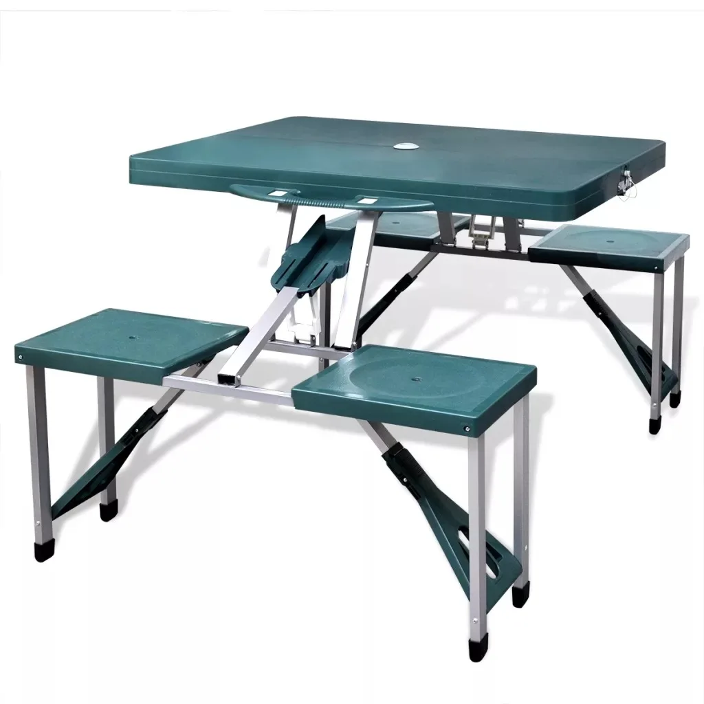 

VidaXL Foldable Camping Table Set With 4 Stools Aluminium Extra Light Table Set Green Foldable For Easy Transport And Storage V3