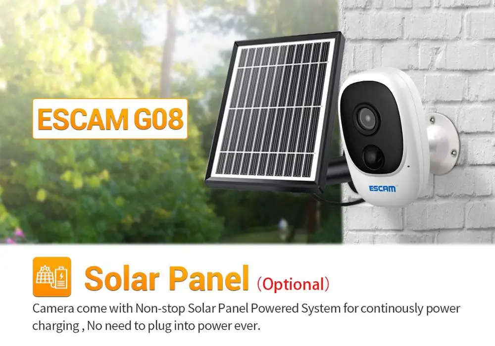 Escam G08 Solar Power/Battery Power 2Mp 1080P Wireless Wifi Ip Camera Telecamera Di Allarme Senza Fili