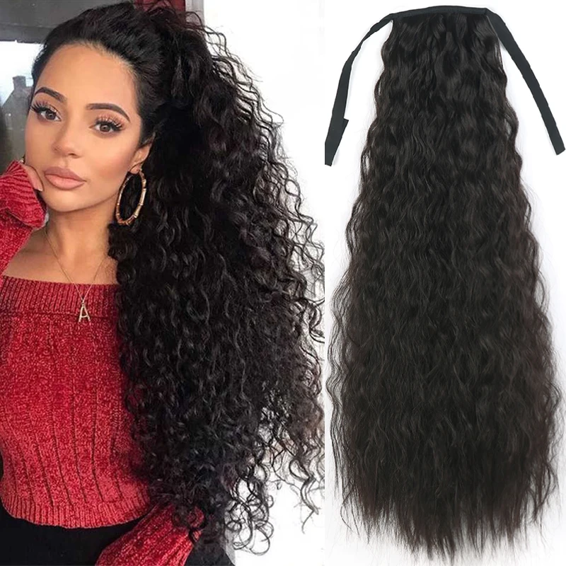 Ponytail Hair-Extension Corn Natural-Wave Drawstring Synthetic Ladies Ribbon Wig Fiber