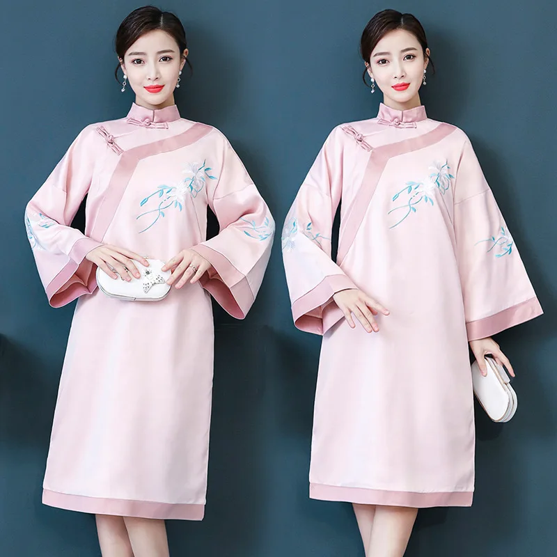 

Improved Chinese Clothing 2019 Spring New Style Loose-Fit Chinese-style Retro Embroidered Improved Cheongsam Dress Women's