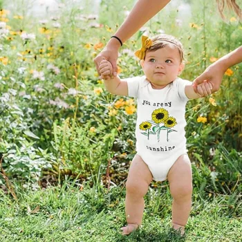 

Newborn Baby Girls Letter Sunflower Print Jumpsuit Bodysuit Romper Clothes Newborn Baby Clothes Short Sleeve Girl Boy Clothing