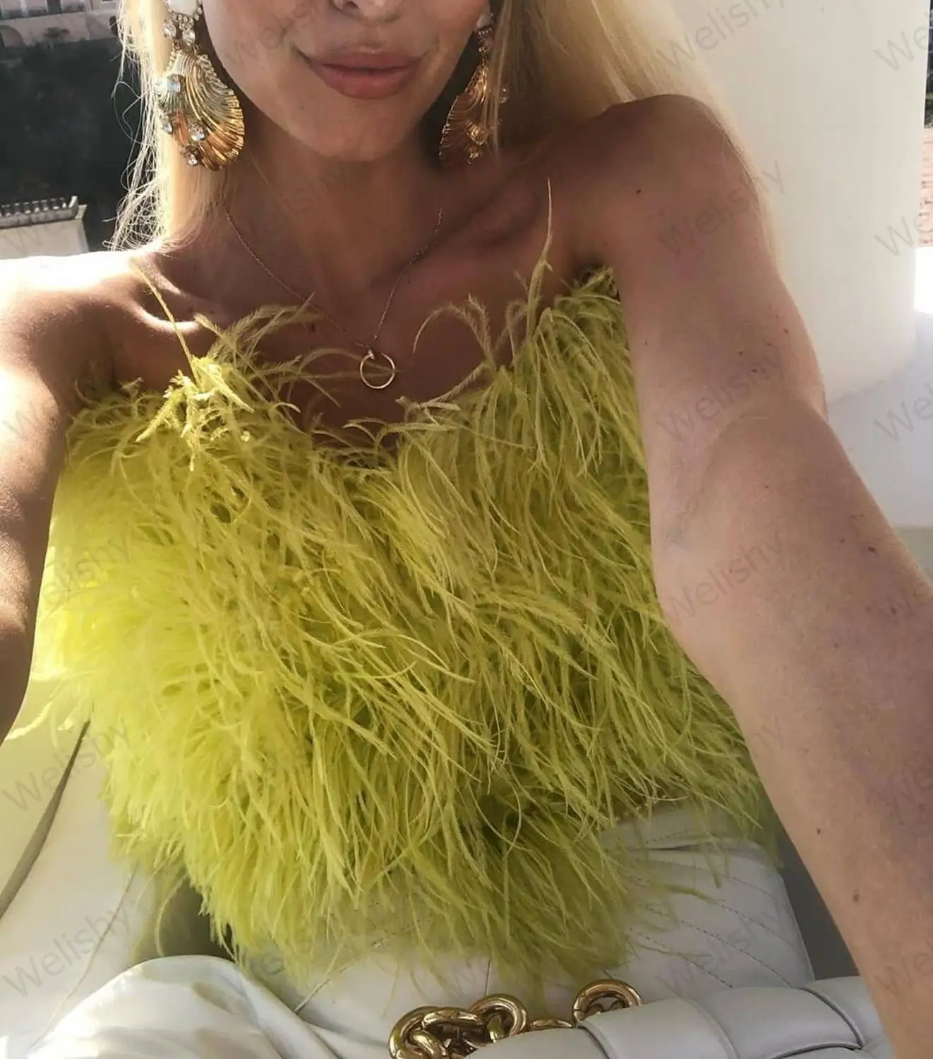 Chic Trendy Feather Off The Shoulder Sleeveless
