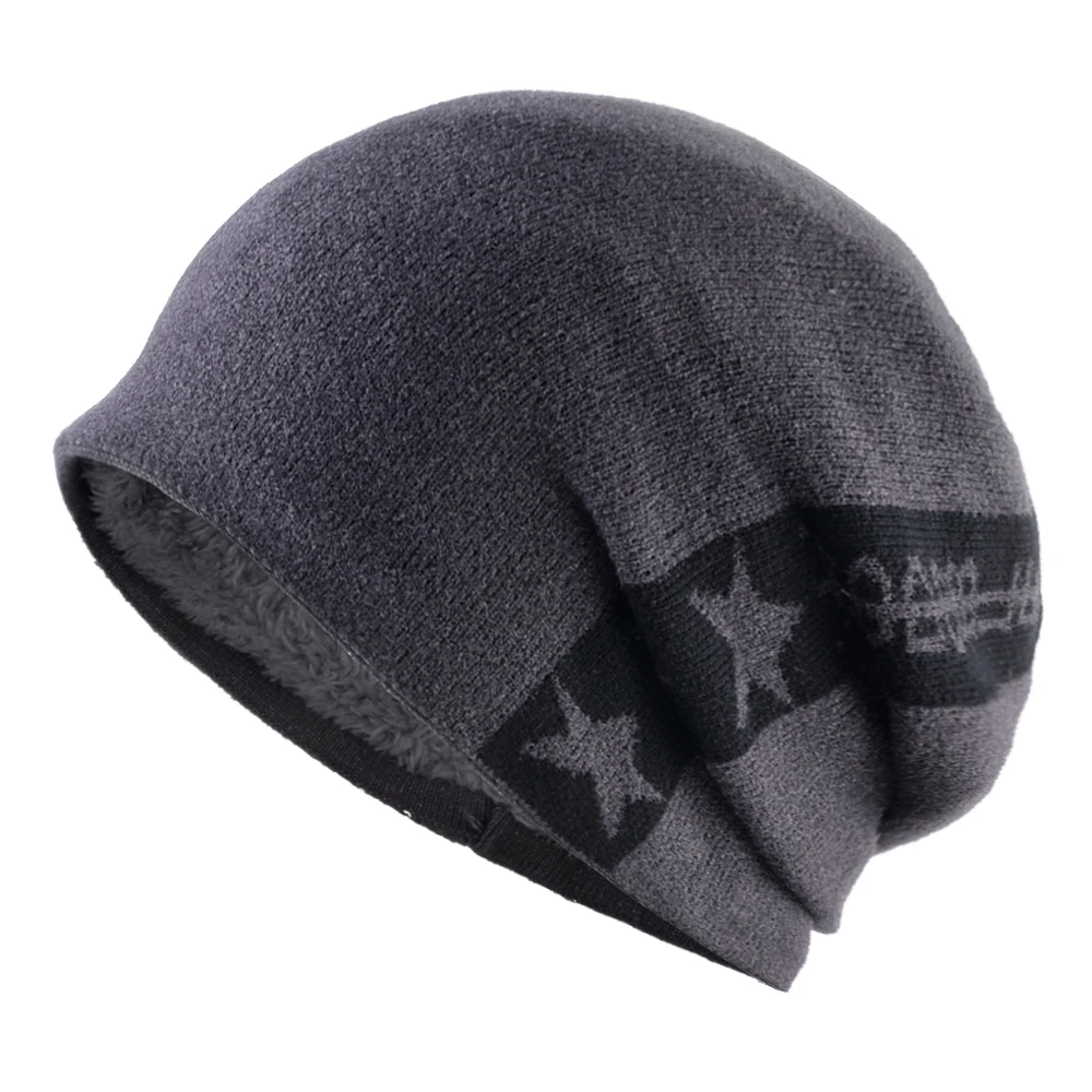Gray TQMSMY модные Skulies Beanie, мужские вязаные шапки со звездами, одноцветные вязаные зимние шапочки, теплые двухслойные шапки Gorras, шапка TMB37 - Цвет: Gray
