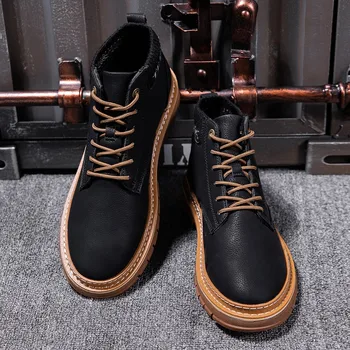 

New Men's Martin Boots Flying Woven Neckline Men's Work Boots Retro Style Lace Up Casual Shoes Men's Work Boots Winter