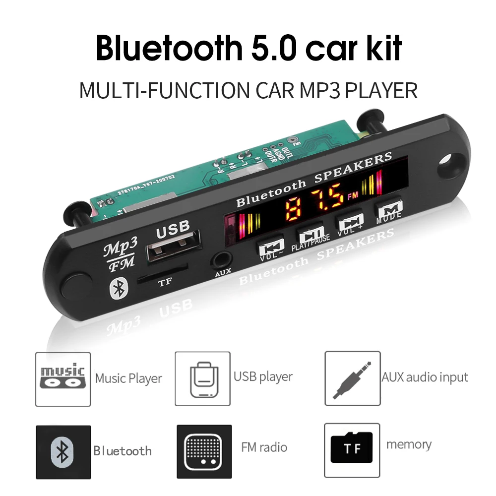 Car-Kit MP3 Kebidu Bluetooth Audio-Decoding-Board Power-Amplifier Color-Screen 12V