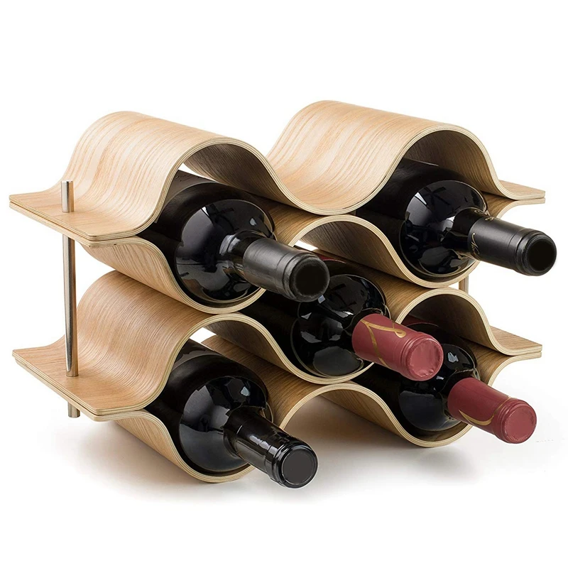 Wooden Wave Wine Rack Freestanding For Table Bar Or Counter Modern Minimalist Design Sweet And Dry 