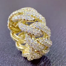 Модные хип-хоп рок-кольца золотого цвета, покрытые льдом кубинские звенья цепи, микро проложенный CZ кристалл кольцо для женщин ювелирные изделия аксессуары