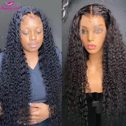 Transparent Kinky Curly Human Hair Lace Wig Brazilian Lace Part Wig For Women Pre Pluck With Baby Hair Remy 13x1 T Part Lace Wig