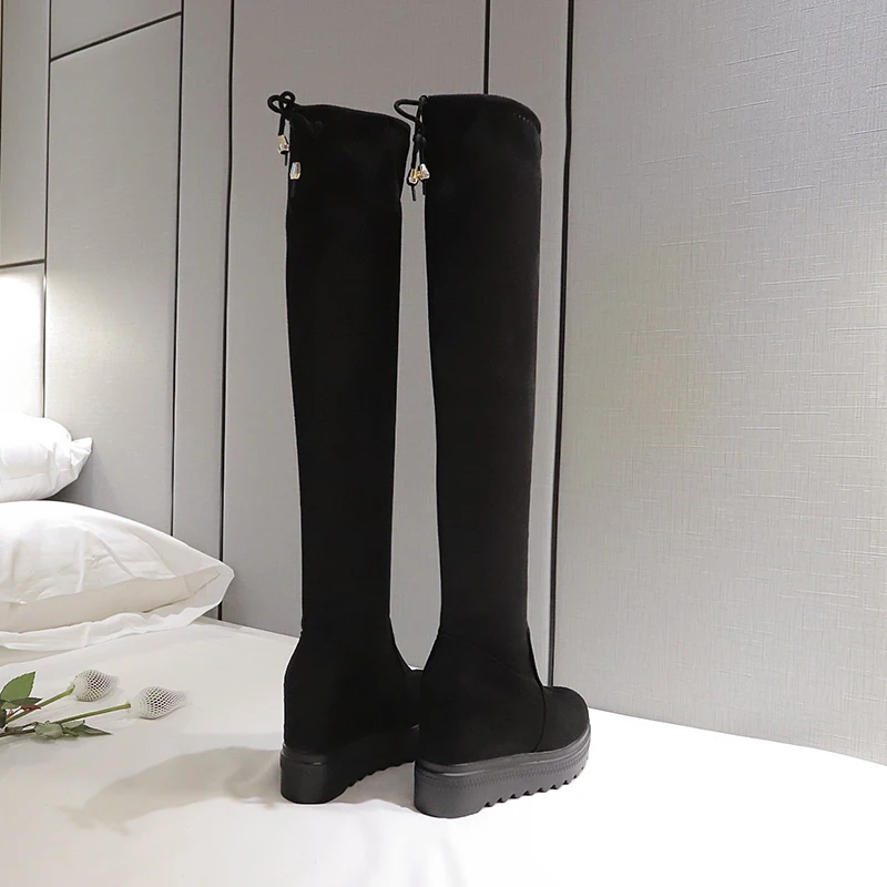 Nice Wedge Platform Over The Knee Boots Women Slim Thigh High Boots Women Winter Long Booties Ladies Black