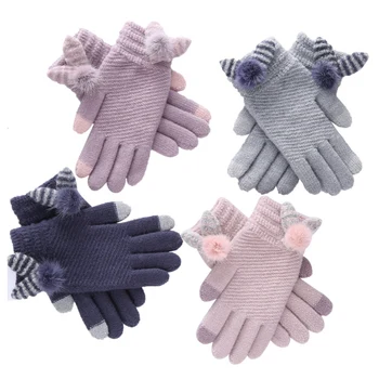 

Warm Winter Knitted Full Finger Gloves Mittens Girl Female Solid Woolen Gloves