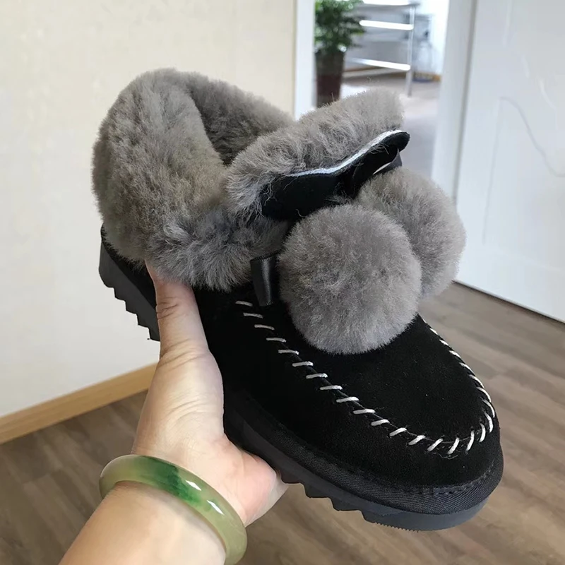 Black Модные зимние сапоги из натуральной кожи; женская обувь; ботильоны на нескользящей резиновой подошве; натуральный мех; толстая шерсть; теплые зимние сапоги - Цвет: Black