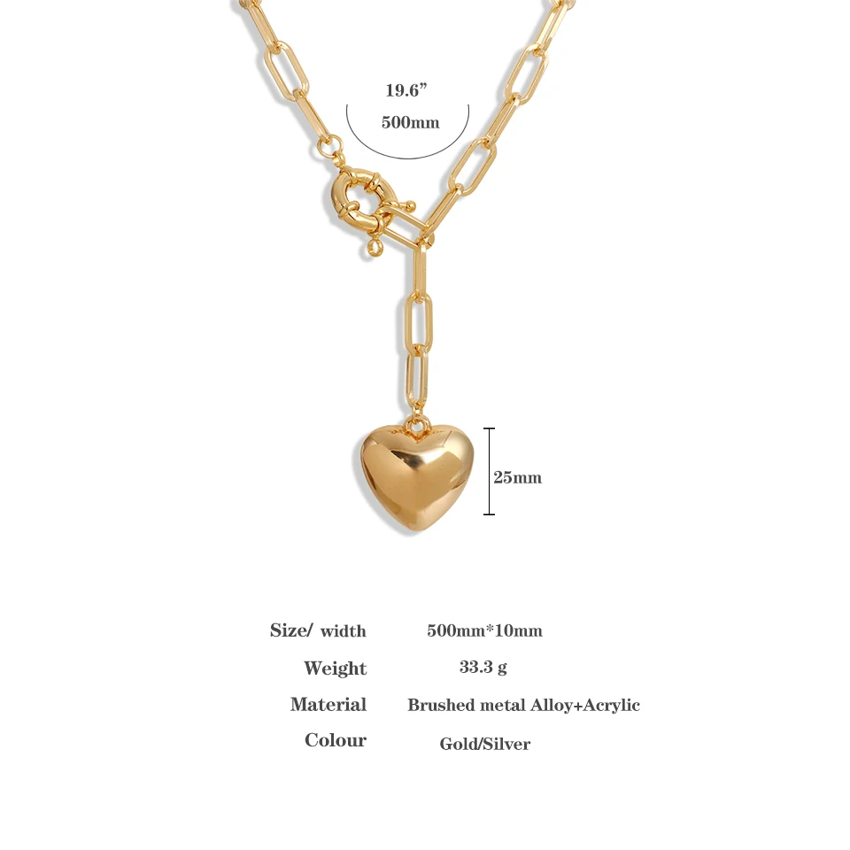 New Design Big Love Heart Brushed Alloy Metal Pendant Necklace for Women 2022 Creative Long Chain Clavicle Chain Fashion Jewelry - Image 6