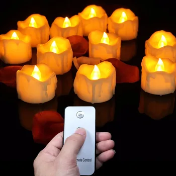 Pack of 12/24 Flickering Remote Control Candles Warm White/Yellow Electric Flameless Tealights For Valentine's Day Decoration 1