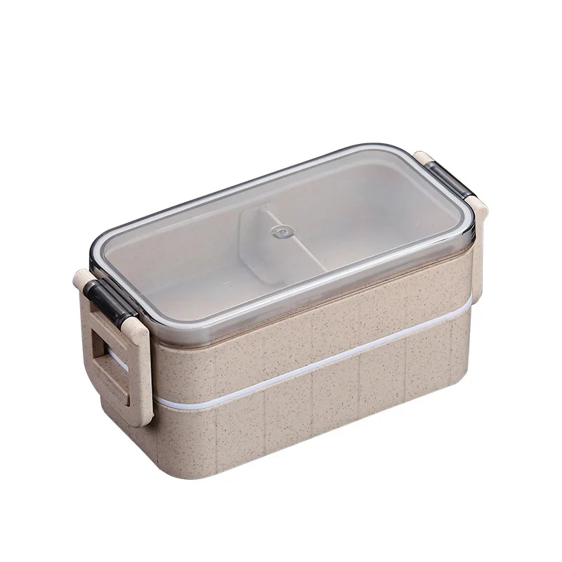 2 layers beige Японский Стиль коробка бэнто для микроволновой печи пшеничной соломы ребенка Коробки для обедов герметичность Bento Коробки для обедов для школы контейнер для еды - Цвет: 2 layers beige