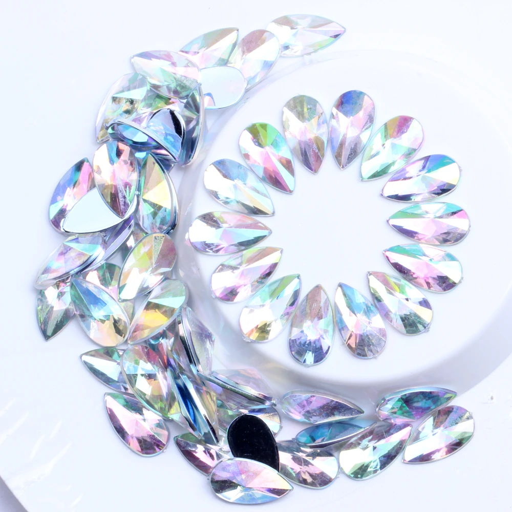 01 crystal ab Акриловые Стразы DIY драгоценные камни 8x13 мм 2000 шт в форме капли с плоским основанием острый Блестящий декор для ногтей украшения - Цвет: 01 crystal ab