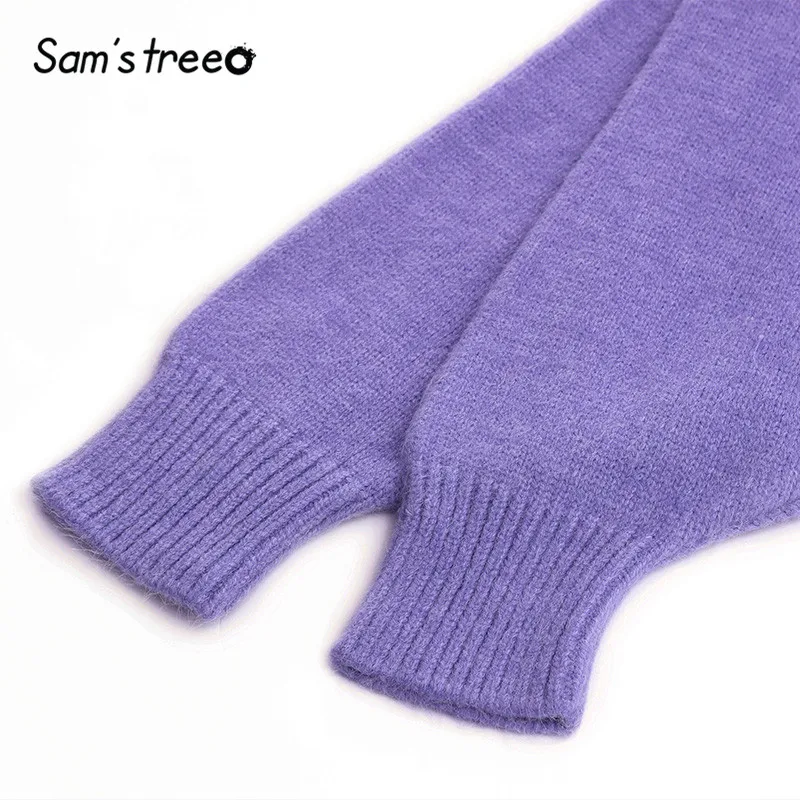 SAM'S TREE оранжевый однотонный вязаный пуловер свитер женский осень фиолетовый длинный рукав чистый Повседневный офисный женский Базовый Топ