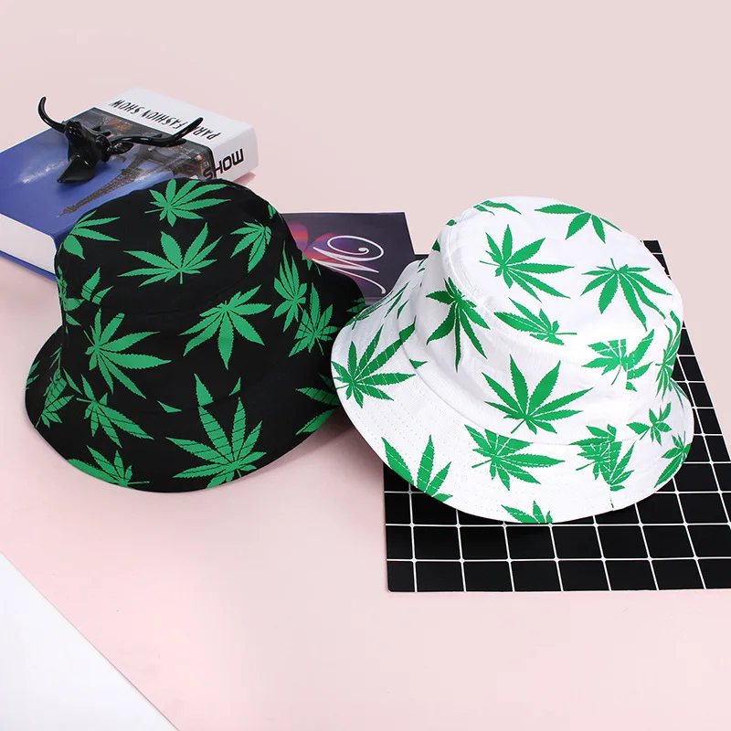 

Print Maple Leaf Panama Bucket Hat Women Men Street Hip Hop Cap Couple Flat Fisherman Hats Summer Leaf Caps Boonie