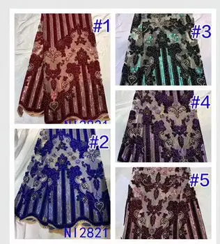 

Latest African lace fabric 2020 High Quality Velvet Lace royal Blue Nigerian Lace Fabrics For Wedding dress 5yards YYZ78893