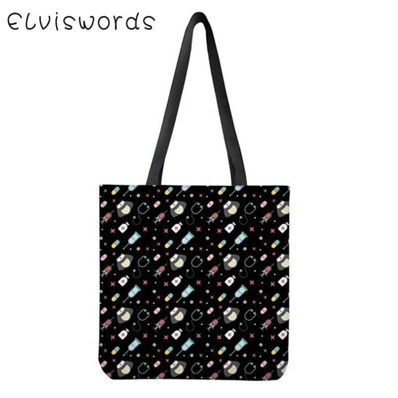 ELVISWORDS Винтаж Холст для женщин повседневные сумки мультфильм медсестры таблетки медицина печати одного плеча Harajuku torebki damskie - Цвет: HXA223Z22