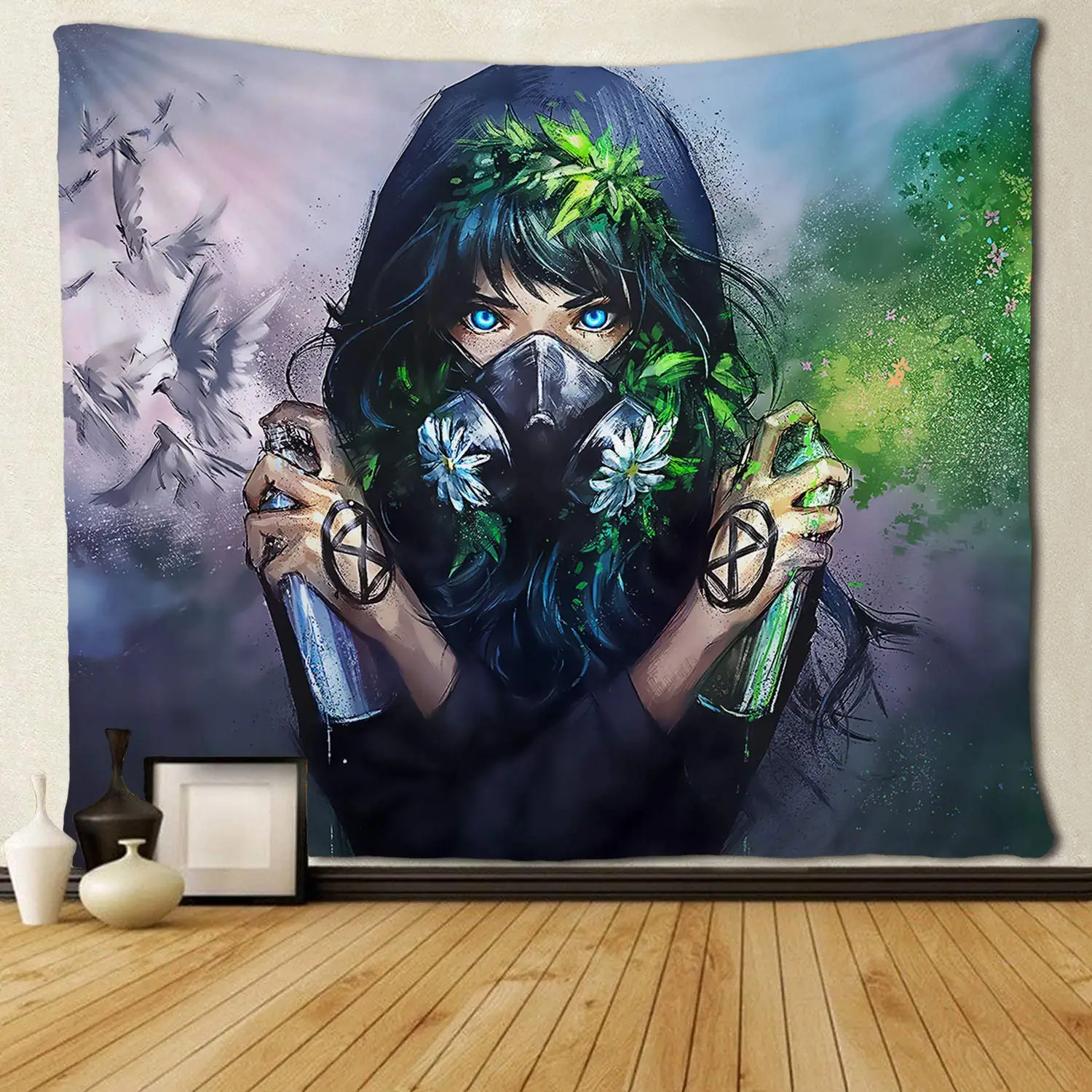 

Green and Bird Beautiful Girl Wall Hanging Tapestries