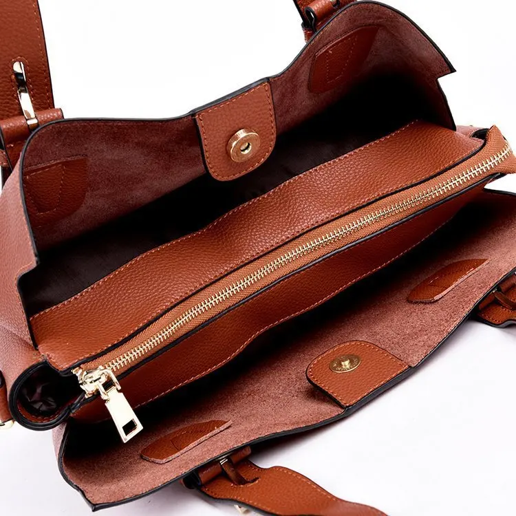 new leather women's bag simple leather shoulder slung portable bucket tote bag