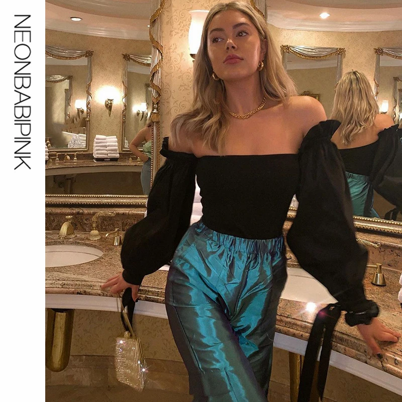 black off shoulder puff sleeve top