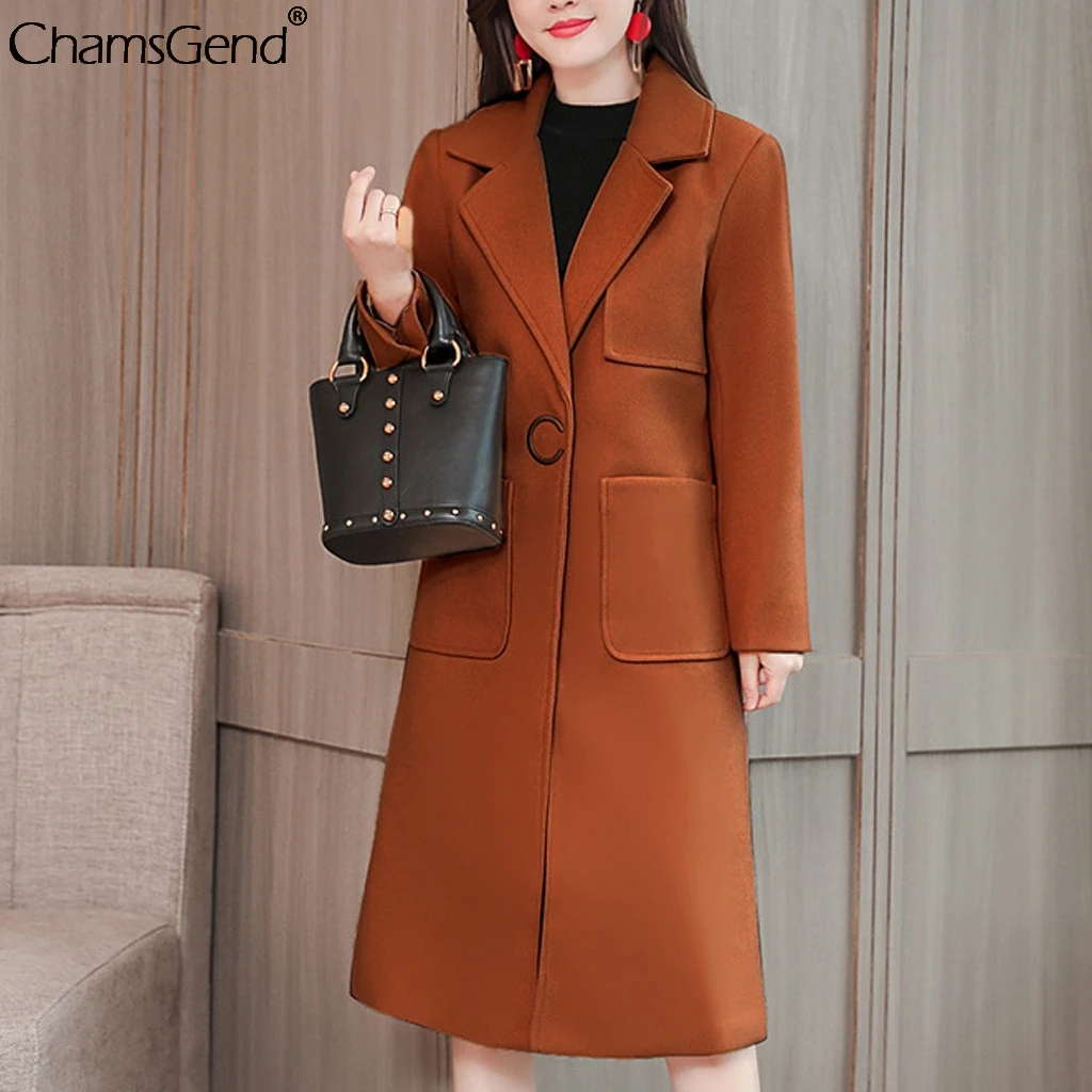 CHAMSGEND Long Winter Warm Wool Blends Coat women Turn-down Collar Adjustable Belt Wool Coats Women Elegant Casaco Feminino#4z