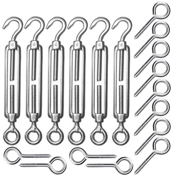 

18Pcs Stainless Steel Turnbuckle Kit M4 Wire Rope Tensioner Strainer and M5 65mm Vine Eye Screws/Lag Screw Eye