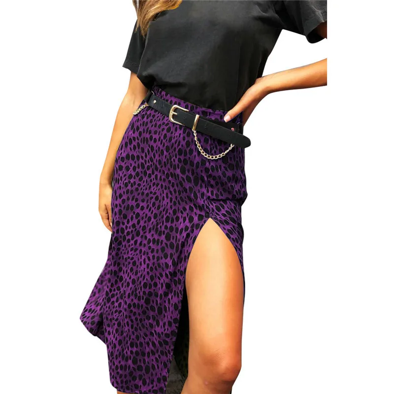 purple skirts Модные женские юбки с леопардовым принтом, летние, высокая талия, разрезные, элегантные, длинные, макси юбки для женщин, s размера плюс, женская одежда - Цвет: purple skirts