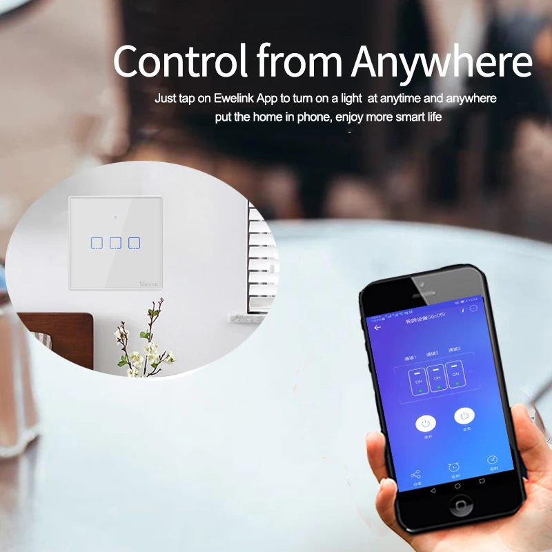 Интеллектуальный выключатель света SONOFF T2/T3 TX ЕС 1/2/3 433 РЧ Смарт Wi-Fi настенный сенсорный выключатель с границы голоса/приложение/сенсорный экран Управление работать с Alexa умный дом