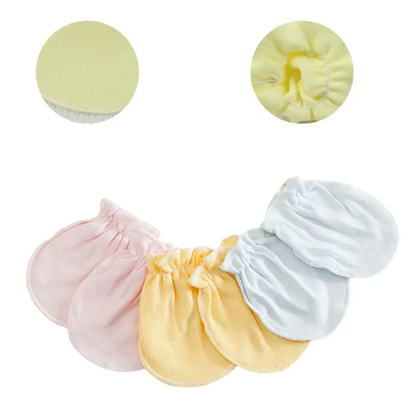 

3 Pairs Unisex Baby No Scratch Mittens Anti Grabbing Hands Gloves Soft Cotton Comfortable Solid Colors Infant Face Protector