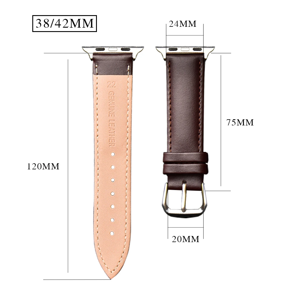 Brown Leather Band Loop Strap For Apple Watch 4 3 2 1 38mm 40mm, Men Leather Watch Band for iwatch 5 44mm 42mm Bracelet