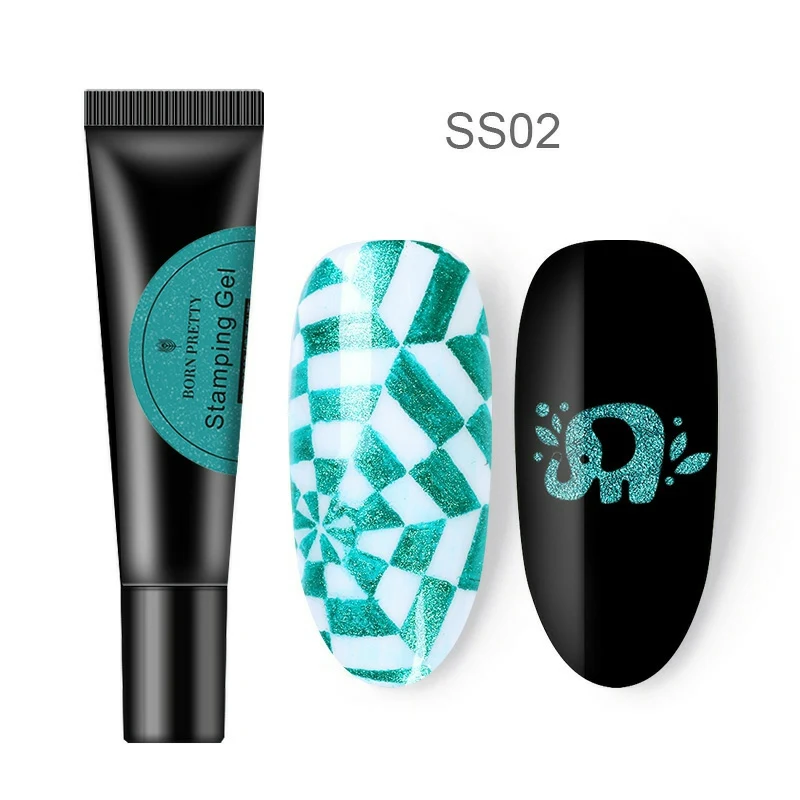 SS02 BORN PRETTY 8 мл блестящий гель для стемпинга ногтей для стемпинга пластин блестящий порошок замочить от ногтей искусство УФ гель разноцветный лак - Цвет: SS02