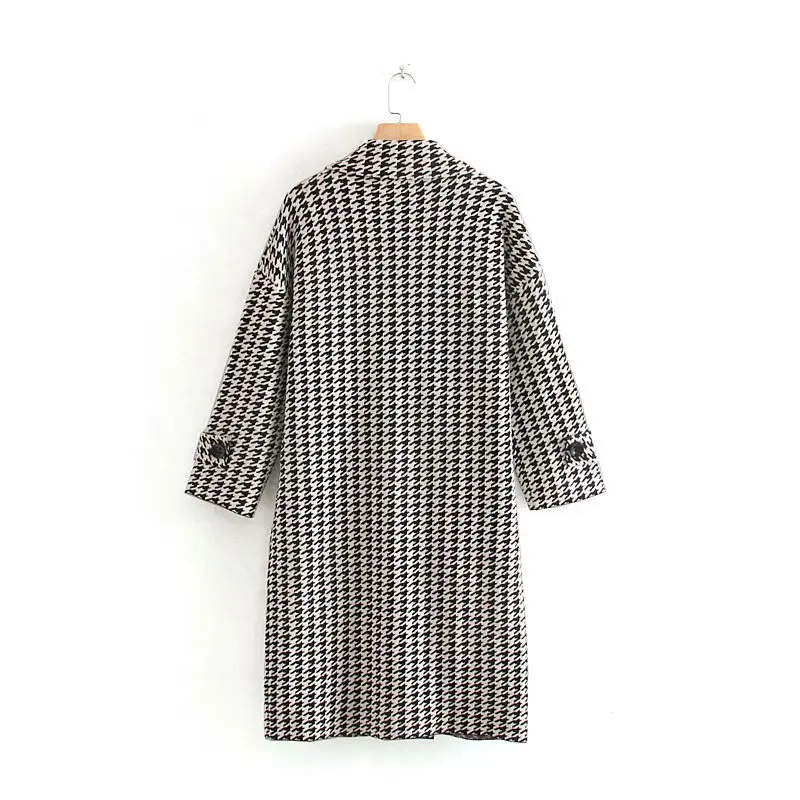Шерстяное твидовое пальто ZA Houndstooth, Осень-зима, Женская Повседневная Популярная верхняя одежда средней длины, шерстяное пальто, парка