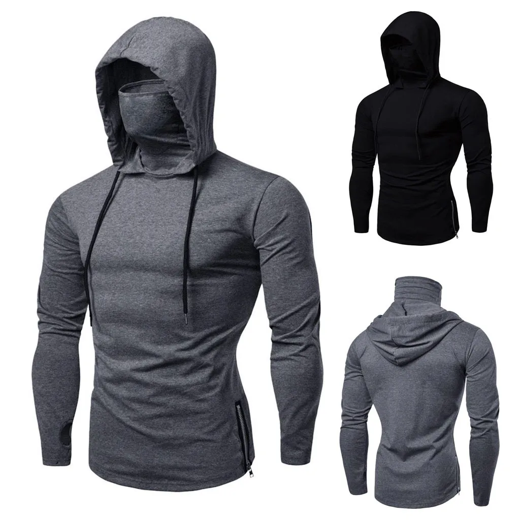 Sweatshirt Mens Hoodie Mask Button Sports Hooded Splice Large Open forked Male Long Sleeve Sweatshirt Sweat A Capuche Homme|Hoodies & Sweatshirts| - AliExpress