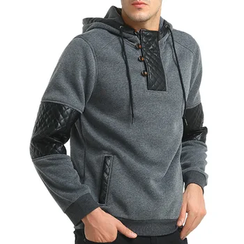 

2020 New Men's Fashion Leather Hooded Jacket Slim Long-sleeved Sweatshirt Coat Mens Hoodies