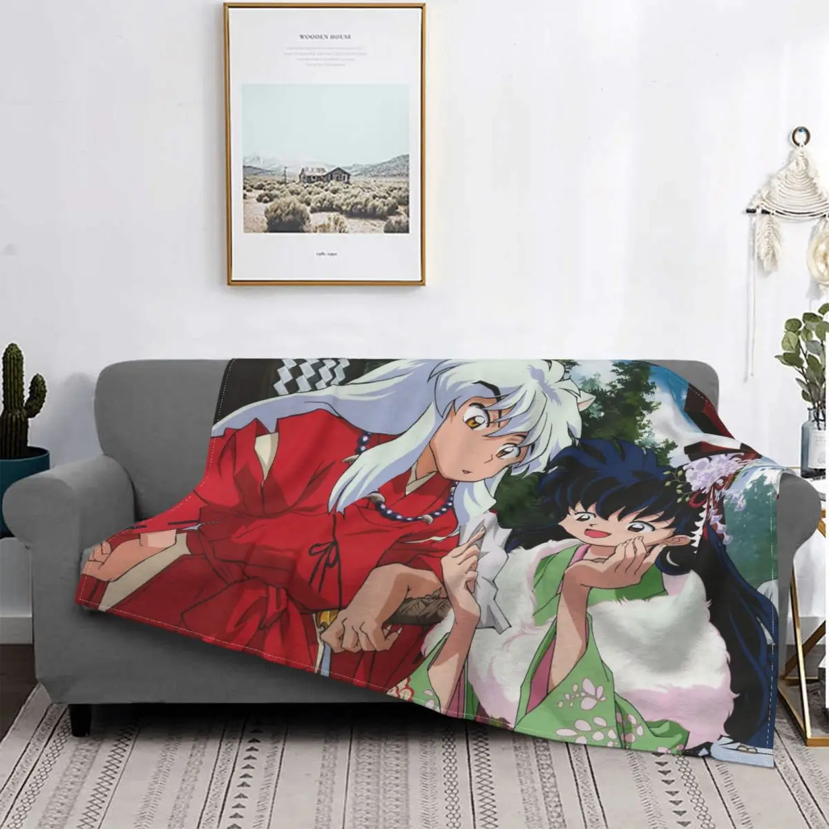 

Inuyasha Anime Blanket Flannel Textile Decor Kawaii Kagome Multi-function Super Warm Throw Blanket for Home Outdoor Bedspreads