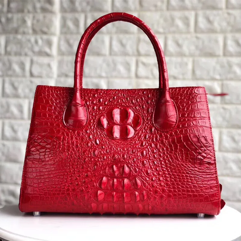 

Classical Genuine Alligator Skin Women's Top-handle Handbag Female Large Purse Authentic Crocodile Leather Lady Purple Totes Bag