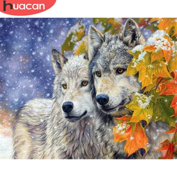 

HUACAN Oil Painting By Numbers Wolf Kits Drawing Canvas DIY Pictures By Numbers Animals Winter Hand Painted Home Decor