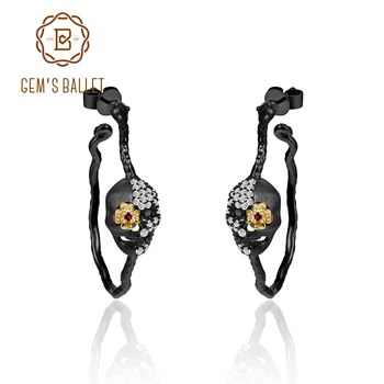 

GEM'S BALLET 925 Sterling Silver Cubic Zirconia Flower Skeleton Hoop Earrings Handmade Skull Earrings For Women Party Jewelry