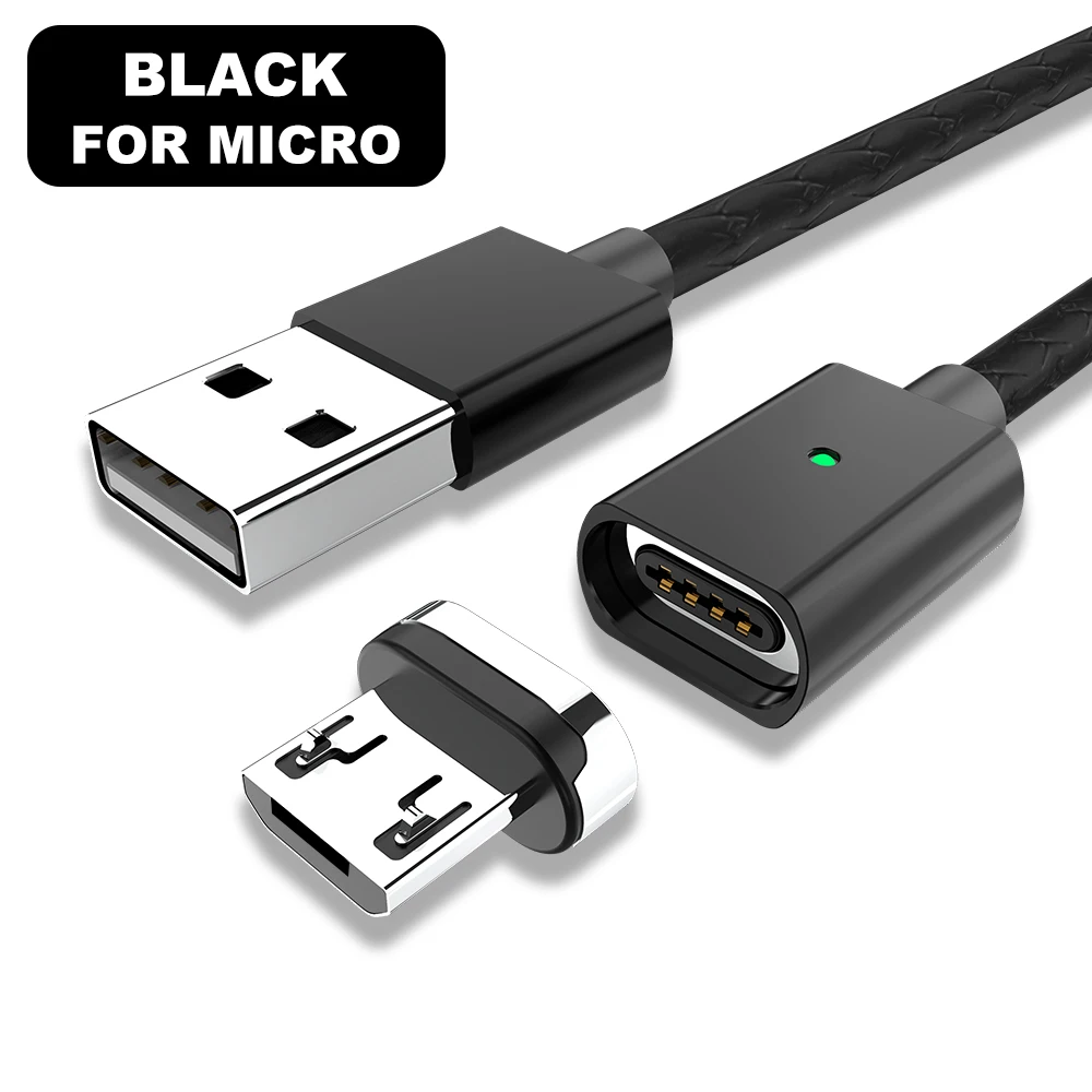 Vanniso 1 м 2 м микро USB кабель Магнитный кабель для iphone 3A Быстрая зарядка usb type C мобильный телефон быстрое зарядное устройство магнитный кабель для передачи данных - Цвет: Black For Micro