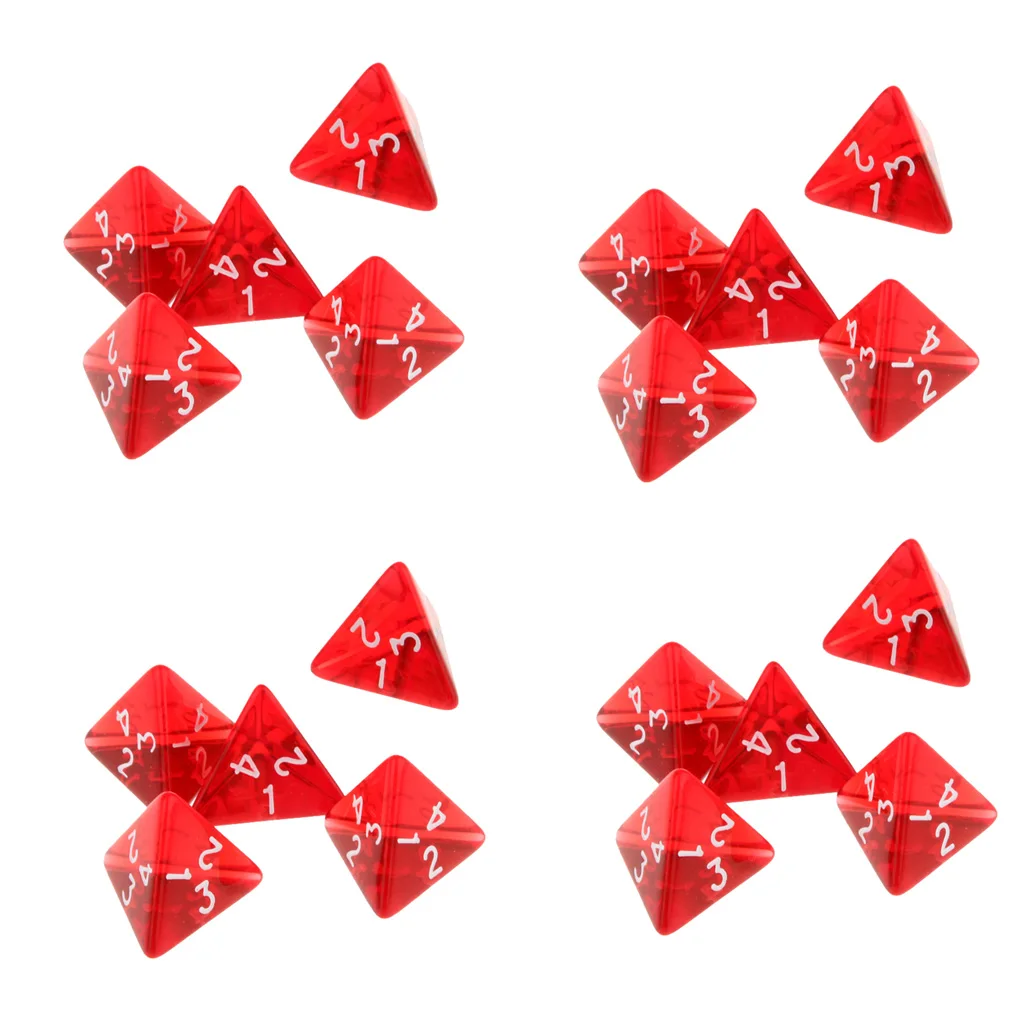 20Pcs Red Gem Polyhedral Dices Set D4 Die Four-sided Dice for Dungeons & Dragons Table Games